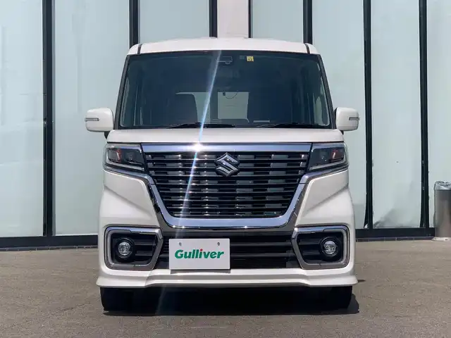 スズキ スペーシア カスタム HYBRID XS ターボ 大阪府 2018(平30)年 5.2万km ピュアホワイトP 社外ナビ/  フルセグTV/CD/DVD/Bluetooth/衝突軽減/バックモニター/シートヒーター/スマートルームミラー/両側パワースライドドア/パドルシフト/前後ドライブレコーダー/プッシュスタート/スマートキー/ハーフレザー/ＥＴＣ