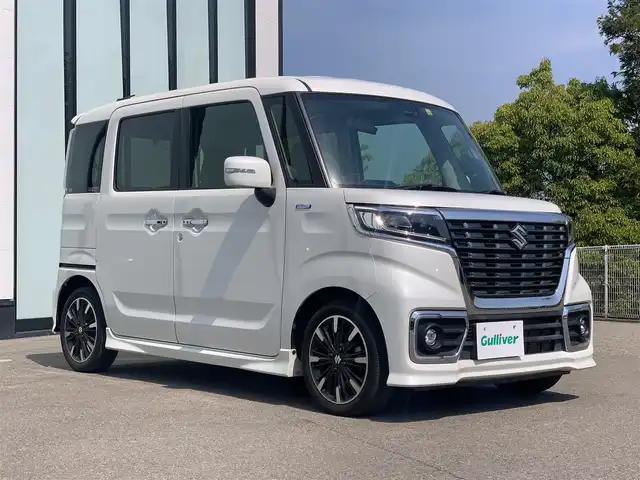 スズキ スペーシア カスタム HYBRID XS ターボ 大阪府 2018(平30)年 5.2万km ピュアホワイトP 社外ナビ/  フルセグTV/CD/DVD/Bluetooth/衝突軽減/バックモニター/シートヒーター/スマートルームミラー/両側パワースライドドア/パドルシフト/前後ドライブレコーダー/プッシュスタート/スマートキー/ハーフレザー/ＥＴＣ
