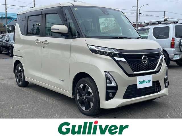 日産 ルークス ハイウェイスター X 道東・釧路十勝 2020(令2)年 1.1万km フローズンバニラパール ４WD/純正オーディオ　/　　(CD/AUX/AM/FM)/アラウンドビューモニター/エマージェンシーブレーキ/レーンキープアシスト/速度標識検知/片側パワースライドドア/ハンズフリースライドドア/前席シートヒーター/LEDヘッドライト/オートハイビーム/スマートキー/前後コーナーセンサー/横滑り防止装置/アイドリングストップ/エンジンプッシュスタート