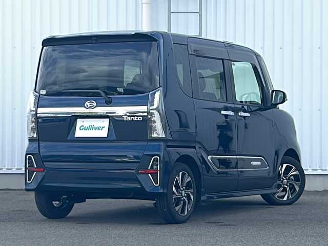 ダイハツ タント カスタム X スタイルセレクション 愛媛県 2021(令3)年 2.8万km レーザーブルークリスタルシャイン 社外SDナビ/ETC/両側パワースライドドア/純正ドライブレコーダー前のみ/純正フロアマット/純正１４インチAW/コーナーセンサー前後/ハーフレザー/前席シートヒーター/Bluetooth/スマートキー/スペアキー/レーンキープアシスト/オートLEDヘッドライト/横滑り防止/衝突被害軽減システム/アイドリングストップ/プッシュスタート