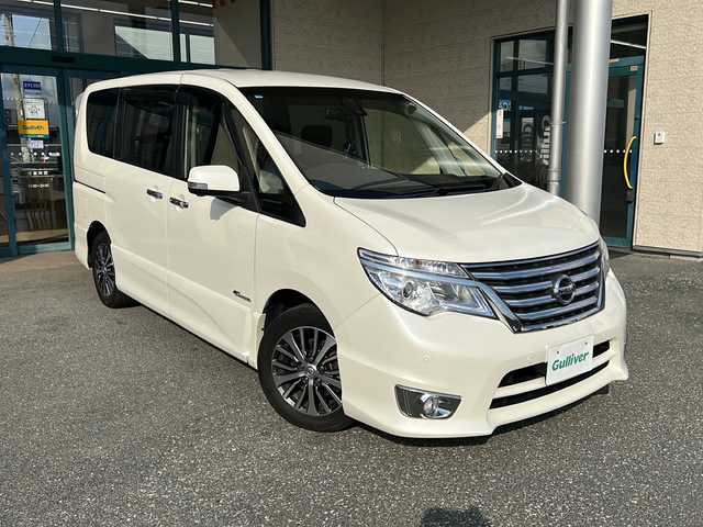 日産 セレナ HWS S HV Vセレ +Sefty 愛知県 2016(平28)年 5.1万km ブリリアントホワイトパール 登録時走行距離５０８１８キロ/フリップダウンモニター/両側パワースライドドア/全方位モニター/バックカメラ/ＨＩＤヘッドライト/レーンキープ/革巻きステアリング/ドアバイザー/ミラーウインカー/クルーズコントロール/純正ナビ/純正フロアマット/ETC/取扱説明書