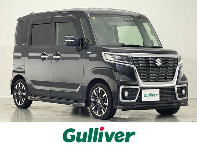 スズキ スペーシア カスタム HYBRID XS 滋賀県 2018(平30)年 5万km ブルーイッシュブラックパール3 禁煙車　/社外7インチナビ/・TV・CD・AM・FM/ETC/両側パワースライド　/衝突軽減ブレーキ　/スペアキー　/シートヒーター　/ハーフレザー　/ビルドインＥＴＣ　/ステアリングスイッチ　/サーキュレーター　/純正フロアマット　/純正アルミホイール/革巻きステアリング/ステアリングスイッチ