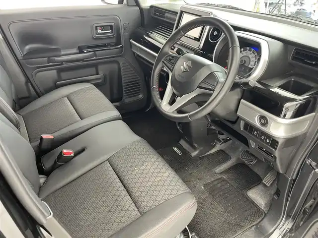 スズキ スペーシア カスタム HYBRID XS 滋賀県 2018(平30)年 5万km ブルーイッシュブラックパール3 禁煙車　/社外7インチナビ/・TV・CD・AM・FM/ETC/両側パワースライド　/衝突軽減ブレーキ　/スペアキー　/シートヒーター　/ハーフレザー　/ビルドインＥＴＣ　/ステアリングスイッチ　/サーキュレーター　/純正フロアマット　/純正アルミホイール/革巻きステアリング/ステアリングスイッチ