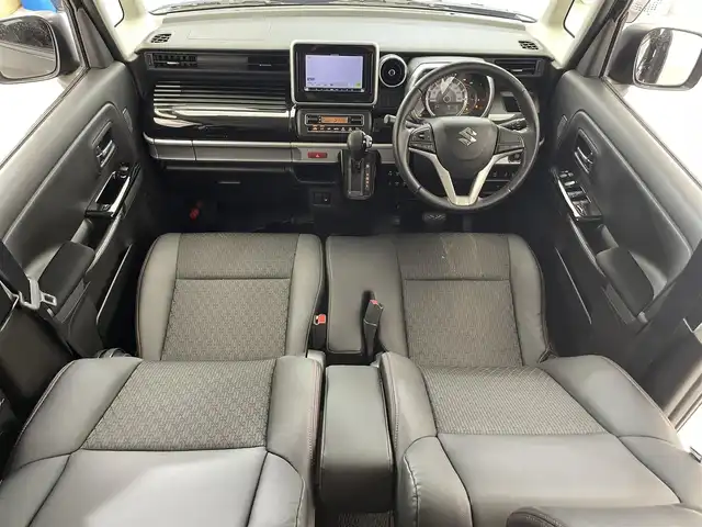 スズキ スペーシア カスタム HYBRID XS 滋賀県 2018(平30)年 5万km ブルーイッシュブラックパール3 禁煙車　/社外7インチナビ/・TV・CD・AM・FM/ETC/両側パワースライド　/衝突軽減ブレーキ　/スペアキー　/シートヒーター　/ハーフレザー　/ビルドインＥＴＣ　/ステアリングスイッチ　/サーキュレーター　/純正フロアマット　/純正アルミホイール/革巻きステアリング/ステアリングスイッチ