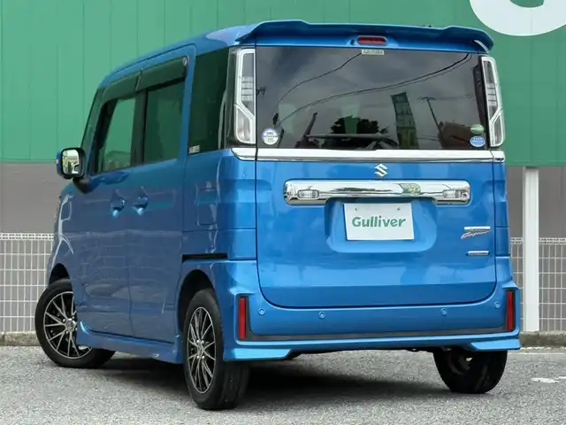 スズキ スペーシア カスタム HYBRID GS 千葉県 2018(平30)年 2.7万km ブリスクブルーM 純正ナビ（CD/DVD/Bluetooth）/スズキセーフティサポート/・デュアルセンサーブレーキサポート/・誤発進抑制機能/・車線逸脱警報/・ふらつき警報/・先行車発進お知らせ機能/・標識認識機能/・後退時ブレーキサポート/・後方誤発進抑制機能/・リヤパーキングセンサー/プッシュスタート/アイドリングストップ/フォグランプ/リヤ席サイドサンシェード/ヘッドアップディスプレイ