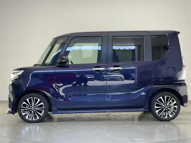 ダイハツ タント カスタム RS 愛知県 2022(令4)年 1.8万km クールバイオレットクリスタルシャイン 純正９型ディスプレイ　フルセグＴＶ　ＨＤＭＩ　カープレイ対応　ハーフレザー　シートヒーター　バックカメラ　両側パワースライドドア　スマアシIII　衝突軽減　コーナーセンサー　ＬＥＤライト　フォグランプ　オートハイビーム　車線逸脱　電動パーキングブレーキ　禁煙車