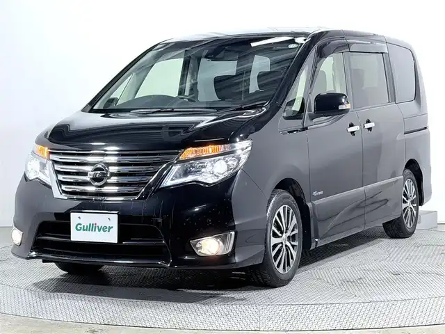 日産 セレナ ハイウェイスター Sハイブリッド 大阪府 2014(平26)年 4.7万km ダイヤモンドブラック 純正8incナビV バックカメラ フリップダウンモニター 両側パワースライドドア クルーズコントロール 衝突軽減ブレーキ レーンアシスト スマートキー プッシュスタート オートライト LEDヘッドライト ワンオーナー