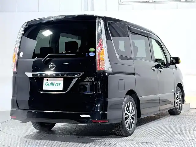 日産 セレナ ハイウェイスター Sハイブリッド 大阪府 2014(平26)年 4.7万km ダイヤモンドブラック 純正8incナビV バックカメラ フリップダウンモニター 両側パワースライドドア クルーズコントロール 衝突軽減ブレーキ レーンアシスト スマートキー プッシュスタート オートライト LEDヘッドライト ワンオーナー