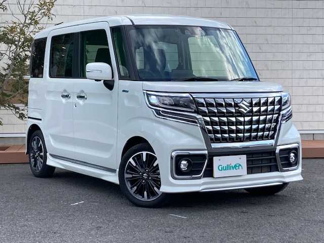 スズキ スペーシア カスタム HYBRID XS ターボ 茨城県 2022(令4)年 2.1万km ピュアホワイトP 純正9インチナビ/・TV/BT/DVD/CD/AM/FM/両側パワースライドドア/全方位カメラ/クルーズコントロール/D席シートヒーター/社外デジタルインナーミラー/後方コーナーセンサー/LEDヘッドライト/オートライト/衝突軽減システム/社外ETC/純正フロアマット/スペアキー有り/取扱説明書/保証書