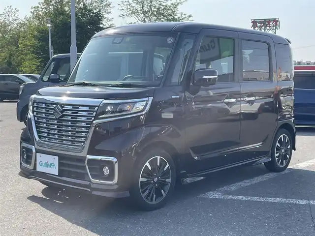 スズキ スペーシア カスタム HYBRID XS ターボ 青森県 2018(平30)年 7.4万km ムーンライトバイオレットPM ４WD/純正オプションナビ/フルセグTV/CD/DVD/BT/全方位/バックカメラ/前席シートヒーター/アイドリングオフ/車線逸脱システム/横滑り防止装置/衝突被害軽減システム/コーナーセンサー/クルーズコントロール/パドルシフト/オートライト/純正フロアマット