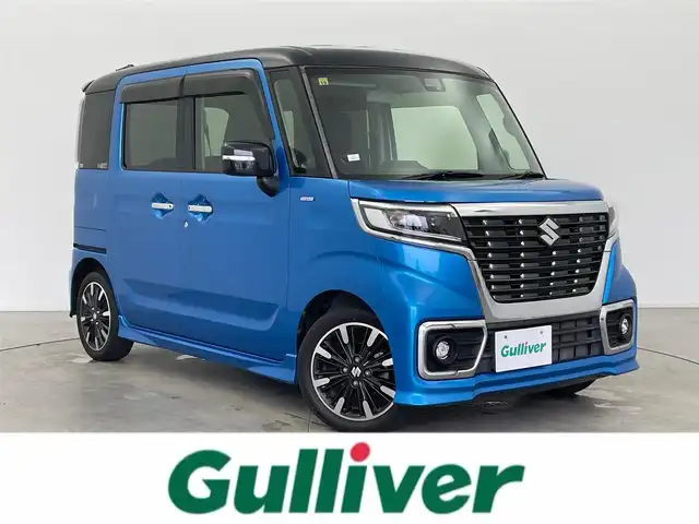 スズキ スペーシア カスタム HYBRID XS 富山県 2018(平30)年 3.4万km ブリスクブルーメタリック/ブラック2トーンルーフ 社外ナビ/ワンセグTV/CD/FM/AM/両側パワースライドドア /ハーフレザー /シートヒーター /LEDヘッドライト/オートライト/フロアマット/ドアバイザー/コーナーセンサー/衝突被害軽減ブレーキ/レーンキープアシスト/純正15インチアルミ/スマートキー/スペアキー/プッシュスタート