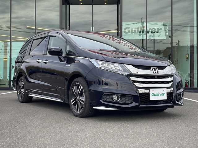 ホンダ オデッセイ ハイブリッド アブソルート EX パッケージ 岡山県 2016(平28)年 6.3万km プレミアムヴィーナスブラックP 純正ナビ　/全方位カメラ/バックカメラ/フルセグテレビ/CD/BT/USB/FM.AM/両側パワースライドドア/衝突軽減ブレーキ/車線逸脱防止機能/レーダークルーズコントロール/ビルトインETC/後席サンシェード/純正フロアマット/ドアバイザー/純正17インチアルミホイール