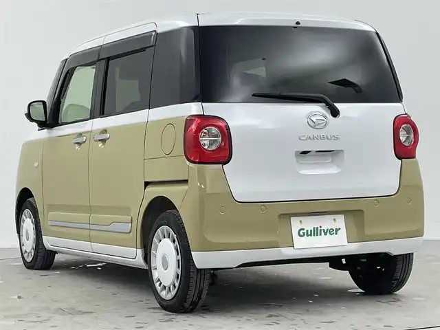 ダイハツ ムーヴ キャンバス ストライプス G ターボ 熊本県 2023(令5)年 0.5万km シャイニングホワイトパール/サンドベージュメタリック スマートアシスト/・衝突回避支援/・認識支援/・運転負荷軽減/・駐車支援/ディスプレイオーディオ/ フルセグ/HDMI/USB/全方位カメラ/ホッとカップホルダー/レーダークルーズ/両側電動スライドドア/おくだけ充電/シートヒーター/コーナーセンサー/LEDヘッドライト