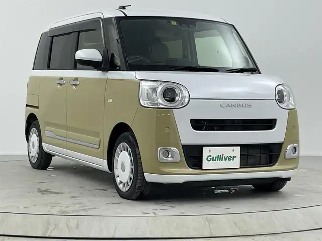 ダイハツ ムーヴ キャンバス ストライプス G ターボ 熊本県 2023(令5)年 0.5万km シャイニングホワイトパール/サンドベージュメタリック スマートアシスト/・衝突回避支援/・認識支援/・運転負荷軽減/・駐車支援/ディスプレイオーディオ/ フルセグ/HDMI/USB/全方位カメラ/ホッとカップホルダー/レーダークルーズ/両側電動スライドドア/おくだけ充電/シートヒーター/コーナーセンサー/LEDヘッドライト