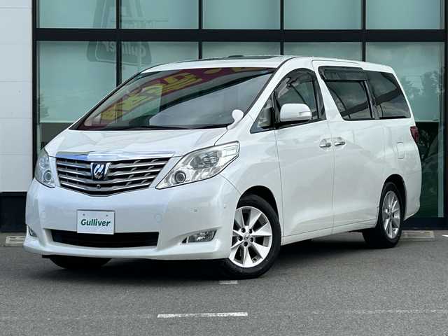 トヨタ アルファード 350G Lパッケージ 和歌山県 2011(平23)年 10.3万km ホワイトパールクリスタルシャイン 純正8インチナビ/フルセグTV/CD/DVD/バックカメラ/ビルトインETC/前後ドライブレコーダー/純正フリップダウンモニター/サンルーフ/両側パワースライドドア/電動リアゲート/クルーズコントロール/クリアランスソナー/革本木目ステアリング/ステアリングスイッチ/レザーシート/全席パワーシート/シートメモリー/運転席シートヒーター/オットマン/クールボックス/HIDヘッドライト/フォグランプ/オートライト/オートワイパー/電動格納ミラー/純正17インチAW/プッシュスタート/スマートキー/スペアキー/取扱説明書
