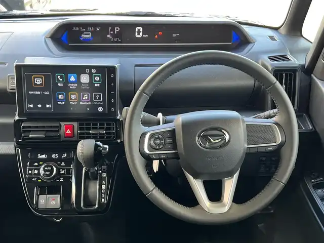 ダイハツ タント カスタム RS 山口県 2025(令7)年 0.3万km ブラックマイカメタリック 純正9インチディスプレイオーディオ/BluetoothAudio/カープレイ対応/フルセグTV＆バックカメラ/LEDオートライト/LEDフォグ/両側パワースライドドア/フロントシートヒーター/スマートキー/スマートアシスト