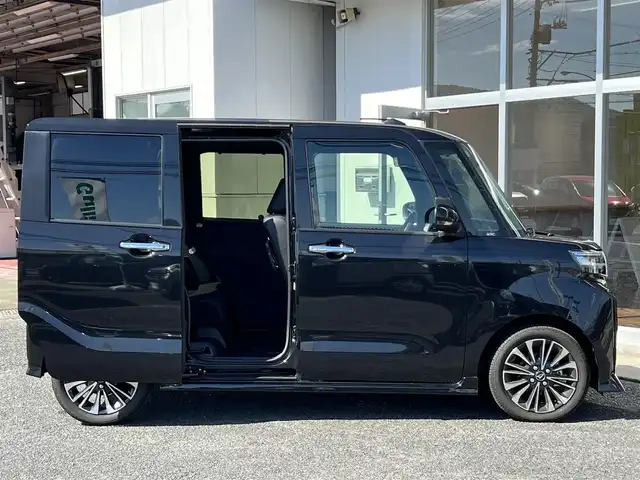 ダイハツ タント カスタム RS 山口県 2025(令7)年 0.3万km ブラックマイカメタリック 純正9インチディスプレイオーディオ/BluetoothAudio/カープレイ対応/フルセグTV＆バックカメラ/LEDオートライト/LEDフォグ/両側パワースライドドア/フロントシートヒーター/スマートキー/スマートアシスト