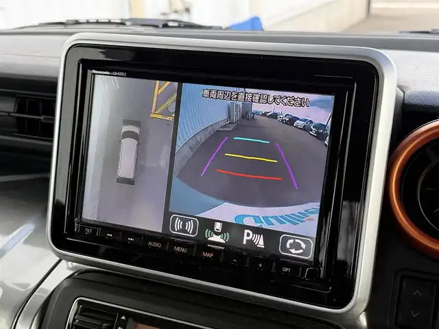 スズキ スペーシア ギア HYBRID XZターボ 佐賀県 2020(令2)年 5.8万km オフブルーメタリック/ガンメタリック2トーンルーフ 純正9型ナビゲーション「CN-RZ853」/・AM/FM/CD/DVD/フルセグ/BT//・アラウンドビューモニター/カラーヘッドアップディスプレイ/両側パワースライドドア/純正OPシートカバー/ステアリングリモコン/ビルトインETC/LEDヘッドライト/・オートマチックハイビーム/スマートキー/フロアマット/ドアバイザー/新車保証書/取扱説明書/スペアキー1本/スズキ セーフティサポート/・クルーズコントロール/・デュアルセンサーブレーキサポート/・誤発進抑制機能（前方・後方）/・車線逸脱警報機能/・車線逸脱抑制機能/・ふらつき警報機能/・先行車発進お知らせ機能/・標識認識機能/・後退時ブレーキサポート/・ESP（車両走行安定補助システム）/・ヒルホールドコントロール