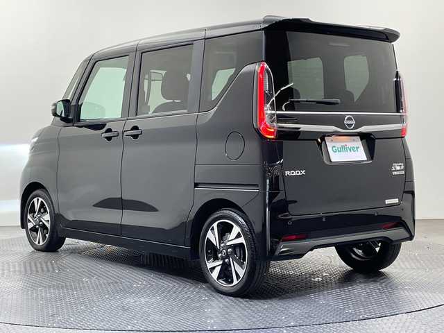 日産 ルークス HWS Gターボ プロパイロットED 愛媛県 2024(令6)年 0.4万km ブラック 純正9インチナビ/フルセグテレビ/Bluetooth/DVD/アラウンドビューモニター/両側パワースライドドア/エマージェンシーブレーキ/プロパイロット/レーンキープアシスト/オートライト/コーナーセンサー/LEDヘッドライト/ハーフレザーシート/ETC/スマートキー
