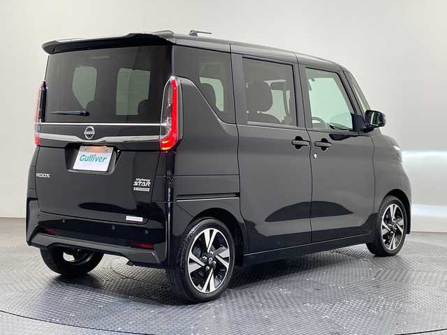 日産 ルークス HWS Gターボ プロパイロットED 愛媛県 2024(令6)年 0.4万km ブラック 純正9インチナビ/フルセグテレビ/Bluetooth/DVD/アラウンドビューモニター/両側パワースライドドア/エマージェンシーブレーキ/プロパイロット/レーンキープアシスト/オートライト/コーナーセンサー/LEDヘッドライト/ハーフレザーシート/ETC/スマートキー