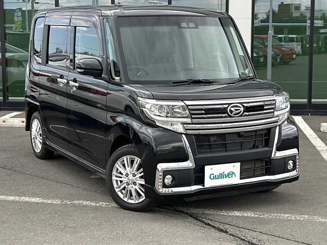 ダイハツ タント カスタム RS トップED SA Ⅲ 道東・釧路十勝 2018(平30)年 4.1万km ブラックマイカメタリック ・４WD/・社外SDメモリナビ/（AM・FM・CD・DVD・BT・SD・iPod）/・バックカメラ/・両側パワースライドドア/・社外ETC/・ステアリングスイッチ/・ハーフレザーシート/・シートヒーター（運転席）/・オートマチックハイビーム/・オートライト/・LEDヘッドライト/・フォグライト/・アイドリングストップ/・横滑り防止装置/・純正フロアマット/・スマートキー/・プッシュスタート/・電動格納ミラー/・ドアバイザー/・純正アルミホイール付夏タイヤ積み込み/（165/55/15　１８年製　４分山）