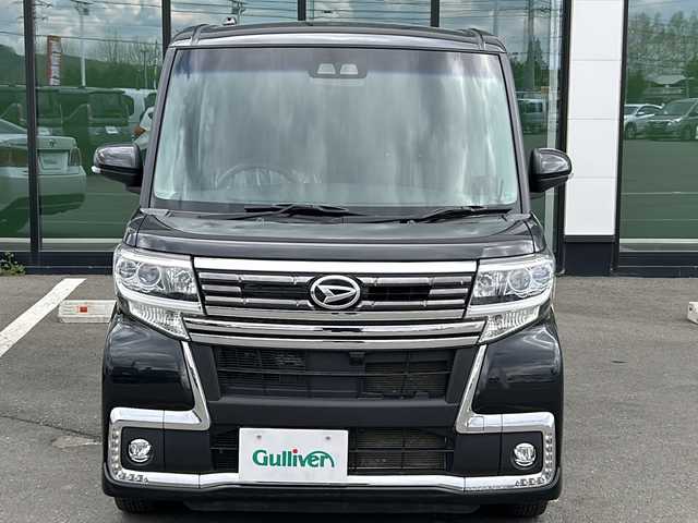ダイハツ タント カスタム RS トップED SA Ⅲ 道東・釧路十勝 2018(平30)年 4.1万km ブラックマイカメタリック ・４WD/・社外SDメモリナビ/（AM・FM・CD・DVD・BT・SD・iPod）/・バックカメラ/・両側パワースライドドア/・社外ETC/・ステアリングスイッチ/・ハーフレザーシート/・シートヒーター（運転席）/・オートマチックハイビーム/・オートライト/・LEDヘッドライト/・フォグライト/・アイドリングストップ/・横滑り防止装置/・純正フロアマット/・スマートキー/・プッシュスタート/・電動格納ミラー/・ドアバイザー/・純正アルミホイール付夏タイヤ積み込み/（165/55/15　１８年製　４分山）