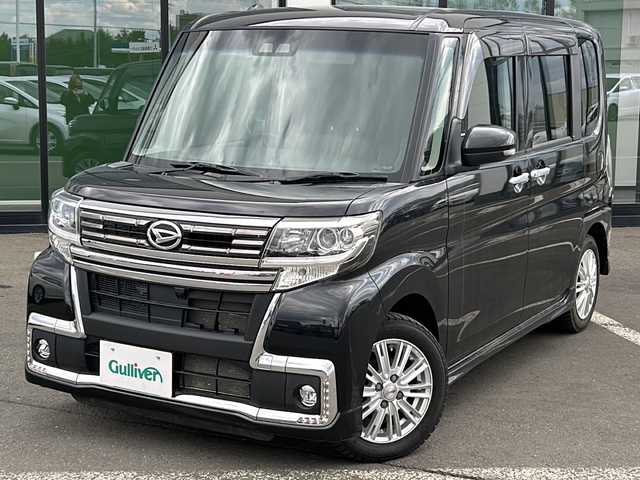 ダイハツ タント カスタム RS トップED SA Ⅲ 道東・釧路十勝 2018(平30)年 4.1万km ブラックマイカメタリック ・４WD/・社外SDメモリナビ/（AM・FM・CD・DVD・BT・SD・iPod）/・バックカメラ/・両側パワースライドドア/・社外ETC/・ステアリングスイッチ/・ハーフレザーシート/・シートヒーター（運転席）/・オートマチックハイビーム/・オートライト/・LEDヘッドライト/・フォグライト/・アイドリングストップ/・横滑り防止装置/・純正フロアマット/・スマートキー/・プッシュスタート/・電動格納ミラー/・ドアバイザー/・純正アルミホイール付夏タイヤ積み込み/（165/55/15　１８年製　４分山）