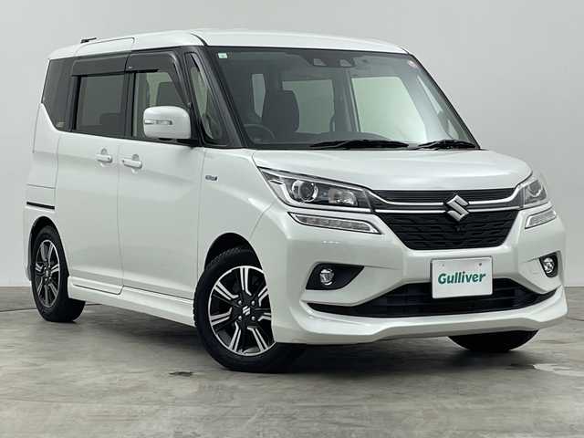 スズキ ソリオ バンディット HV MV 群馬県 2019(平31)年 1.7万km ピュアホワイトP 社外８インチナビ　全周囲カメラ　レーダークルーズコントロール　両側パワースライドドア　ＬＥＤ　ハイビームアシスト　シートヒーター　純正１５インチＡＷ　ＨＵＤ　パドルシフト　パドルシフト　ＥＴＣ　禁煙車