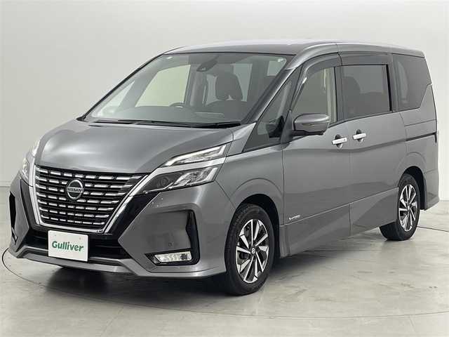 日産 セレナ ハイウェイスター V 福岡県 2021(令3)年 4.6万km ダークメタルグレー 純正大型ナビ/（ＣＤ　ＤＶＤ　ＢＴ　フルセグＴＶ） /純正フリップダウンモニター　/アラウンドビューカメラ /ETC 　/ドライブレコーダー　/プロパイロット　/エマージェンシーブレーキ /レーンキープアシスト　/コーナーセンサー 　/ブラインドスポットモニター　/デジタルルーミムラー　/電動パーキング　/オートブレーキホールド　/両側パワースライドドア　/オートライト/LEDヘッドライト/フォグランプ
