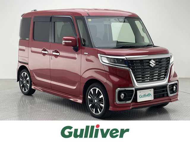 スズキ スペーシア カスタム HYBRID XS 兵庫県 2018(平30)年 5.8万km フェニックスレッドパール 社外SDナビ/（CD/DVD/SD/Bluetooth/フルセグTV）/・CN-5310D/バックカメラ/クリアランスソナー/LKA/横滑り防止装置/盗難防止装置/後方コーナーセンサー/プリクラッシュセーフティー/両側パワースライドドア/ハーフレザーシート/D席シートヒーター/ビルトインETC/LEDヘッドライト/LEDフォグランプ/オートライト/サーキュレーター/純正15インチアルミホイール/純正フロアマット/ドアバイザー/スマートキー/スペアキー1本/アイドリングストップ/ベンチシート