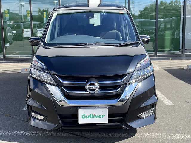 日産 セレナ ハイウェイスター Vセレクション 道東・釧路十勝 2018(平30)年 8.6万km ダイヤモンドブラック ・４WD/・純正9インチナビ/　（CD　DVD　AM　FM　BT　USB　AUX）/・純正フリップダウンモニター/・アラウンドビューモニター/・両側パワースライドドア/・ハンズフリーオートスライドドア/・クルーズコントロール/・エマージェンシーブレーキ/・前方ドライブレコーダー/・アイドリングストップ/・前後コーナーセンサー/・LEDライト/・サンシェード/・スマートキー/・プッシュスタート