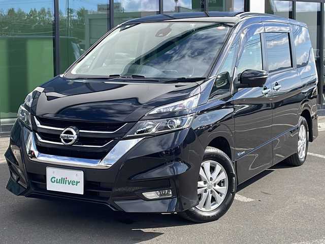 日産 セレナ ハイウェイスター Vセレクション 道東・釧路十勝 2018(平30)年 8.6万km ダイヤモンドブラック ・４WD/・純正9インチナビ/　（CD　DVD　AM　FM　BT　USB　AUX）/・純正フリップダウンモニター/・アラウンドビューモニター/・両側パワースライドドア/・ハンズフリーオートスライドドア/・クルーズコントロール/・エマージェンシーブレーキ/・前方ドライブレコーダー/・アイドリングストップ/・前後コーナーセンサー/・LEDライト/・サンシェード/・スマートキー/・プッシュスタート