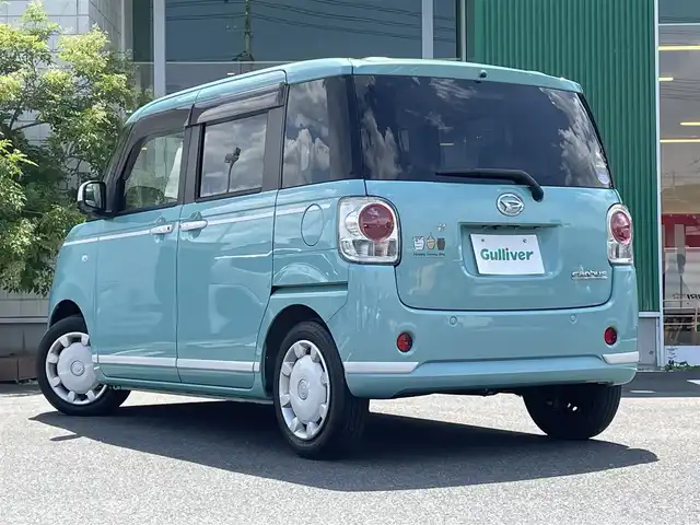 ダイハツ ムーヴ キャンバス G ホワイトアクセント リミテッド SAⅢ 岡山県 2020(令2)年 1.6万km ファインミントメタリック 純正ナビ　NSZN-W70D/フルセグTV、CD、DVD、Bluetooth、AM、FM/全方位カメラ/両側パワースライドドア/純正前方ドライブレコーダー/スマートアシスト3/・衝突回避支援ブレーキ/・誤発進抑制機能/・オートハイビーム/・先行車発進お知らせ機能/・車線はみだし警報