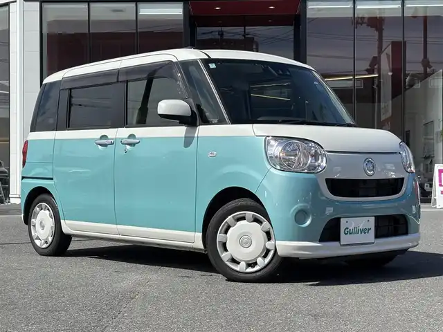 ダイハツ ムーヴ キャンバス X SA Ⅲ 宮城県 2020(令2)年 6万km パールホワイトⅢ/ファインミントメタリック 2トーン 登録時走行距離59265km/純正SDナビ/フルセグTV/CD/DVD/Bluetooth/両側パワースライド/電動格納ミラー/ドアバイザー/プッシュスタート/スマートキー/ETC/フルフラットシート/純正フロアマット/衝突軽減ブレーキ