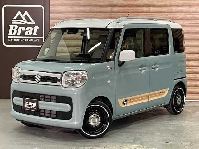 スズキ スペーシア HYBRID X 福島県 2018(平30)年 4.2万km オフブルーメタリック/ホワイト2トーン AIS検査済み/【2504013385】/ルーフレール/オートライト/両側パワスラ/純正フロアマット/スマートキー/USB入力端子/Bluetooth接続/フルセグ/ETC(通常）/シートヒーター/Wエアコン/AAC/コーナーセンサー/盗難防止装置/レーンキープアシスト/横滑り防止/衝突被害軽減ブレーキ/ABS/アイドリングストップ/14AW WEDS ネオキャロ(社外）/NANKANG RX615 WSW（社外）/サイドデカール（純正）/社外パーツ取付有
