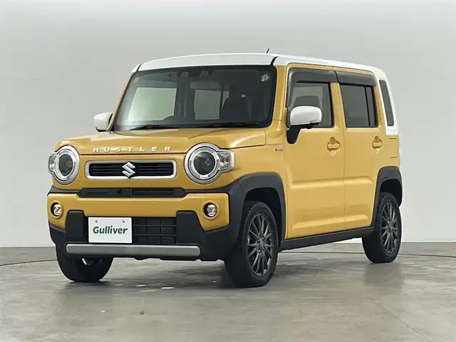 スズキ ハスラー HYBRID X ターボ 福島県 2020(令2)年 3.4万km アクティブイエロー/ホワイト2トーンルーフ 純正ナビゲーション/【CD/DVD/Bluetooth/フルセグTV】/・全方位/・ETC/衝突軽減ブレーキ/レーンキープアシスト/アダプティブクルーズコントロール/クリアランスソナー/運転席＋助手席シートヒーター/革巻きステアリング/・ステアリングスイッチ/・パドルシフト/ターボ/LEDヘッドライト/・オートライト/・フロントフォグライト/・ヘッドライトレベライザー/電動格納ミラー/ABS/横滑り防止装置/盗難防止装置/プッシュスタート/・スマートキー/・スペアキー