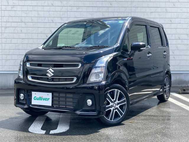 スズキ ワゴンＲ スティングレー HYBRID T 静岡県 2017(平29)年 3.2万km ブルーイッシュブラックパール3 デュアルセンサーブレーキサポート/純正8インチナビ(CN-RZ83)/　AM FM CD DVD Bluetooth SD/LEDオートヘッドランプ/シートヒーター(運転席)/クルーズコントロール/純正15インチアルミホイール/ヘッドアップディスプレイ/パドルシフト/スマートキー2本/アイドリングストップ/ワンオーナー/ビルトインETC/アラウンドビューモニター