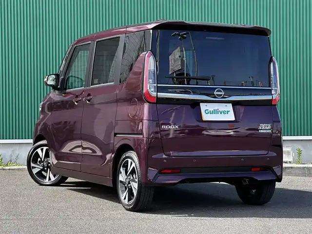日産 ルークス HWS Gターボ プロパイロットED 宮城県 2024(令6)年 0.3万km パープル インテリジェントルームミラー/＝＝＝/プロパイロット/インテリジェントエマージェンシーブレーキ/踏み間違い衝突防止アシスト/インテリジェントLI（車線逸脱防止支援システム）/LDW（車線逸脱警報）/インテリジェントFCW（前方衝突予測警報）/インテリジェントDA（ふらつき警報）/標識認識機能/コーナーセンサー/純正9インチナビ（MM223D-L）/・Bluetooth/・フルセグTV/インテリジェントアラウンドビューモニター/ドライブレコーダー/ハンズフリーパワースライドドア（両側）/合皮シート/革巻きステアリング/ステアリングスイッチ/電動パーキングブレーキ/ブレーキホールド/アダプティブLEDヘッドランプ/フォグランプ/オートライト/スマートキー＆プッシュスタート/プラズマクラスター付リアシーリングファン/パーソナルテーブル（後席）/USBソケット（助手席シートバック）/ロールサンシェード（リアドア）/電動格納ミラー/純正15インチAW/純正フロアマット/W/サイド/カーテン/ニーエアバッグ