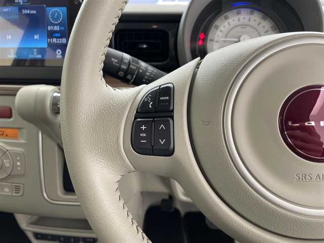 スズキ ラパン ＬＣ X 滋賀県 2024(令6)年 0.6万km フォーンベージュメタリック/アーバンブラウン 2トーン 純正7インチディスプレイオーディオ/【AppleCarPlay/AndroidAuto】/ハーフレザーシート/リアソナー/バックカメラ/LEDヘッドライト/D/Nシートヒーター/衝突軽減ブレーキ/レーンキープアシスト/スペアキー/スマートキー
