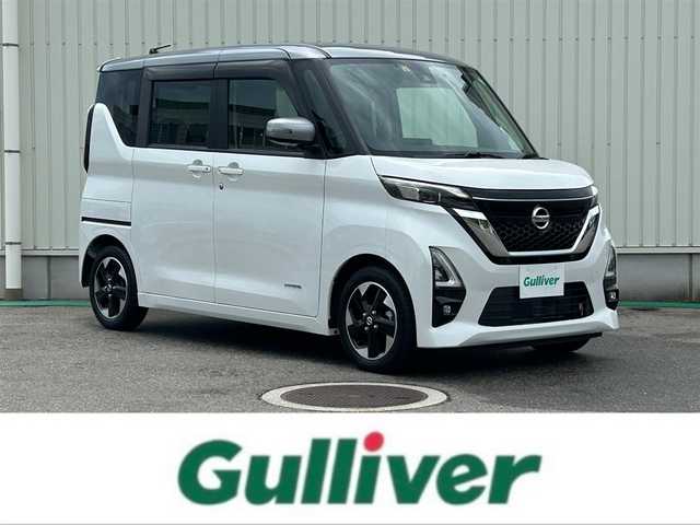 日産 ルークス ハイウェイスター X 富山県 2020(令2)年 0.5万km チタニウムグレーM/シルキーホワイト プロパイロット/クリアランスソナー前後/横滑り防止装置/衝突軽減システム/純正SDナビ/アラウンドビューカメラ/フルセグTV/Bluetooth/DVD再生/ビルトインETC/ドライブレコーダー/両側パワースライドドア/ハーフレザーシート/純正アルミホイール/ベンチシート