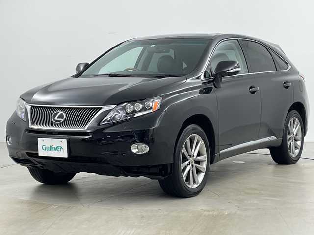 レクサス ＲＸ 450h バージョンL エアサス 道央・札幌 2012(平24)年 13.4万km ブラック ・4WD/・純正ナビ&CD&DVD&HDD&AUX&TV/・パワーバックドア/・サンルーフ/・バック/サイドカメラ/・サイドカメラ/・クルーズコントロール/・コーナーセンサー/・ヘッドアップディスプレイ/・横滑り防止装置/・前席エアシート/・前席パワーシート/・前席メモリ付シート/・レザーシート/・ビルトインETC/・ステアリングスイッチ/・電動格納ミラー/・純正フロアマット/・HIDヘッドライト/・オートライト/・スマートキー/・スペアキー/・純正エンジンスターター