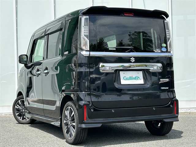 スズキ スペーシア カスタム HYBRID XS 福岡県 2018(平30)年 5.9万km ブルーイッシュブラックパール3 ・純正8インチナビ（フルセグ/DVD/Bluetooth）/・両側パワースライドドア/・バックカメラ/・ETC/・ドライブレコーダー（前後）/・横滑り防止装置/・衝突被害軽減システム/・レーンキープアシスト/・コーナーセンサー/・D席シートヒーター/・電動格納ミラー/・LEDヘッドライト/・純正ドアバイザー/・純正サンシェード/・純正アルミホイール