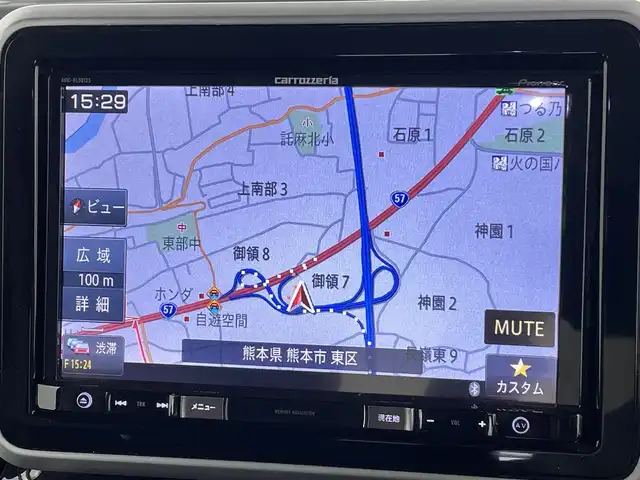 スズキ スペーシア カスタム HYBRID XS 熊本県 2018(平30)年 5.9万km ブルーイッシュブラックパール3 ・社外8インチナビAVIC-RL901ZS（フルセグ/CD/DVD/Bluetooth）/・両側パワースライドドア/・バックカメラ/・ビルトインETC/・ドライブレコーダー（前後）/・横滑り防止装置/・衝突被害軽減システム/・レーンキープアシスト/・アイドリングストップ/・後ろのみクリアランスソナー/・D席シートヒーター/・電動格納ミラー/・純正ドアバイザー/・純正サンシェード/・純正フロアマット/・純正１５インチAW/・オートライト/・LEDヘッドライト/・フォグランプ/・スマートキー/・プッシュスタート/・スペアキー1本/・保証書/・取扱説明書