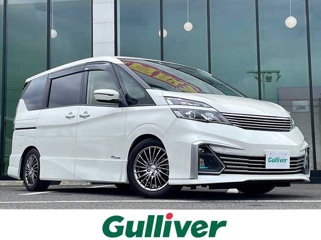 日産 セレナ ライダー プロパイロット E 福岡県 2016(平28)年 7.7万km ブリリアントホワイトパール プロパイロット　純正９型ナビ　フルセグ　フリップダウンモニター　バックＣ　ＤＶＤ再生　全席ＵＳＢポート　キックセンサー付両側電動スライド　オートＬＥＤライト　フォグ　電動パーキングブレーキ　スペアキー