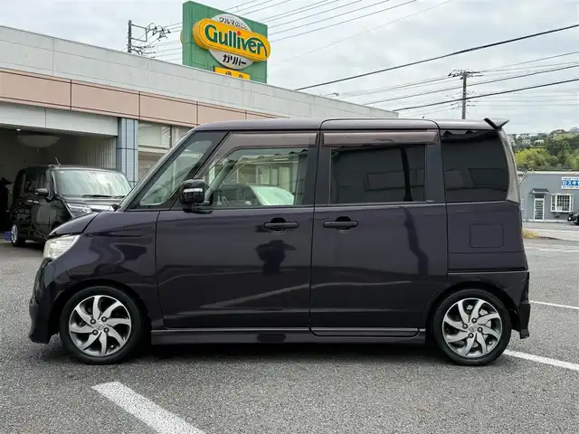 日産 ルークス ハイウェイスター ターボ 静岡県 2012(平24)年 7.3万km ミステリアスバイオレットパール 走行72959キロ（登録時）/車検令和7年10月25日まで/両側パワースライドドア/カロッツェリア5.8型DVDオーディオ/USB入力/バックカメラ/スマートキー×2/プッシュスタート/ウィンカーミラー/HIDヘッドライト/フォグランプ/外フロントグリル/リヤスポイラー/純正14インチアルミ/純正ドアバイザー/純正フロアマット/オートエアコン/新車時保証書