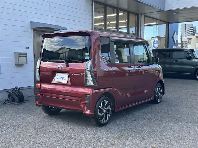 スバル シフォン カスタムR スマートアシスト 滋賀県 2019(令1)年 5.3万km ファイアークォーツレッドM (株)IDOMが運営する【じしゃロン草津店】の自社ローン専用車両になりますこちらは現金またはオートローンご利用時の価格です。自社ローンご希望の方は別途その旨お申付け下さい/ディスプレイオーディオ/　【AM・FM/USB/DISC/AUX/iPod】/バックカメラ/　【全方位】/両側パワースライドドア/シートヒーター/アイドリングストップ/横滑り防止システム/衝突軽減防止システム/パーキングアシスト/ETC
