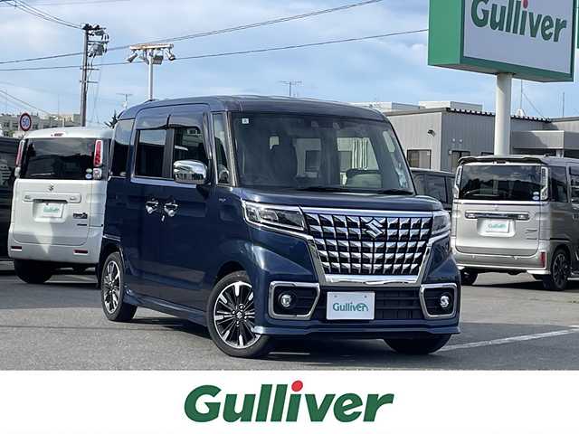スズキ スペーシア カスタム HYBRID XS ターボ 青森県 2022(令4)年 1.8万km インディゴブルーメタリック ４WD/社外ナビ/フルセグTV/CD/DVD/BT/ETC/ドライブレコーダー/両側パワースライドドア/前席シートヒーター/パドルシフト/ヘッドアップディスプレイ/15インチ純正AW/衝突被害軽減システム/レーンキープアシスト/LEDオートライト