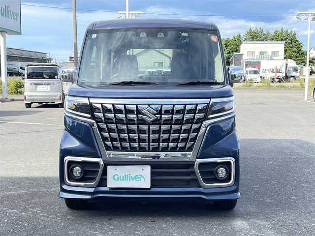 スズキ スペーシア カスタム HYBRID XS ターボ 青森県 2022(令4)年 1.8万km インディゴブルーメタリック ４WD/社外ナビ/フルセグTV/CD/DVD/BT/ETC/ドライブレコーダー/両側パワースライドドア/前席シートヒーター/パドルシフト/ヘッドアップディスプレイ/15インチ純正AW/衝突被害軽減システム/レーンキープアシスト/LEDオートライト