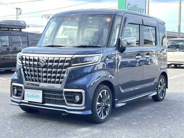 スズキ スペーシア カスタム HYBRID XS ターボ 青森県 2022(令4)年 1.8万km インディゴブルーメタリック ４WD/社外ナビ/フルセグTV/CD/DVD/BT/ETC/ドライブレコーダー/両側パワースライドドア/前席シートヒーター/パドルシフト/ヘッドアップディスプレイ/15インチ純正AW/衝突被害軽減システム/レーンキープアシスト/LEDオートライト