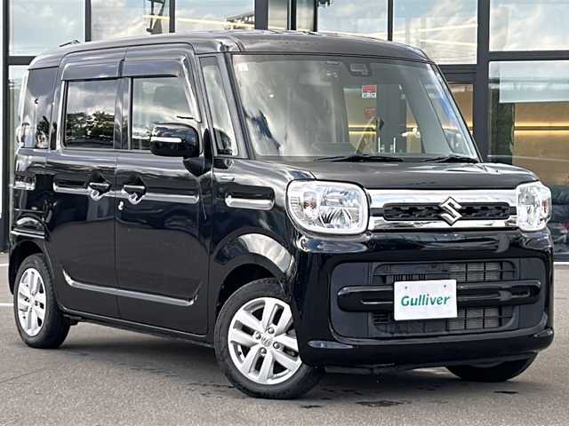 スズキ スペーシア HYBRID X 青森県 2019(平31)年 2.1万km ブルーイッシュブラックパール3 ・4WD/・純正ナビ/・バックカメラ/・Bluetooth/・フルセグTV/・衝突軽減ブレーキ/・レーンキープアシスト/・両側パワースライドドア/・前後コーナーセンサー/・ドライブレコーダー/・ETC/・プッシュスタート/・スマートキー/・シートヒーター/・純正14AW/・スペアキー